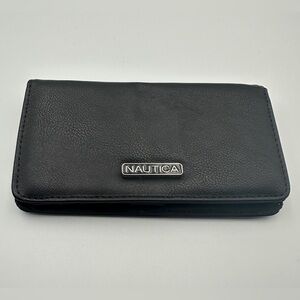 Nautica Black Faux Leather Seaside Slim RFID Compact Wallet Credit Card Holder
